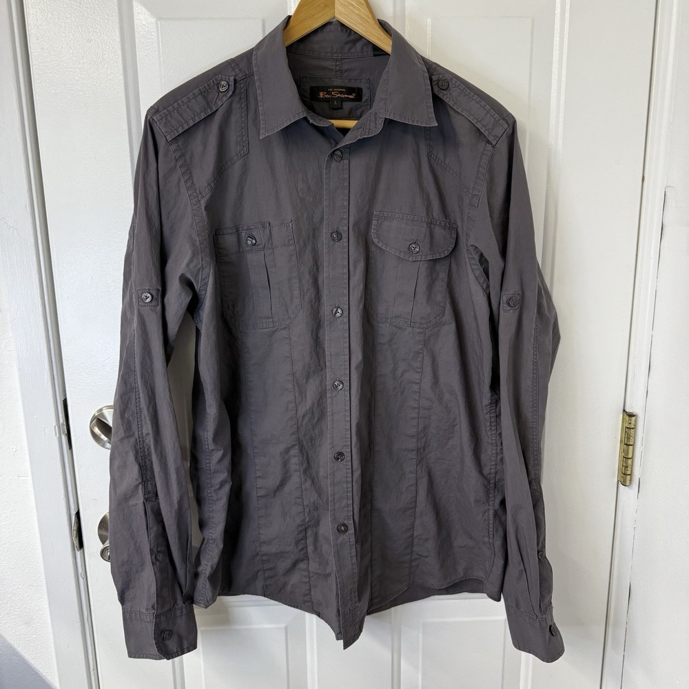 Ben Sherman Mens Size Large Dark Grey 100% Cotton Button Down Casual Shirt